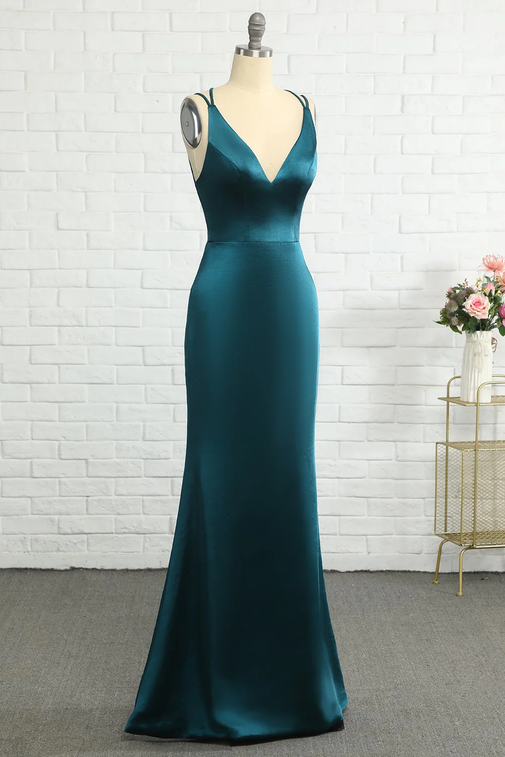 Peacock Blue Mermaid Backless Long Prom Dress - Image 3