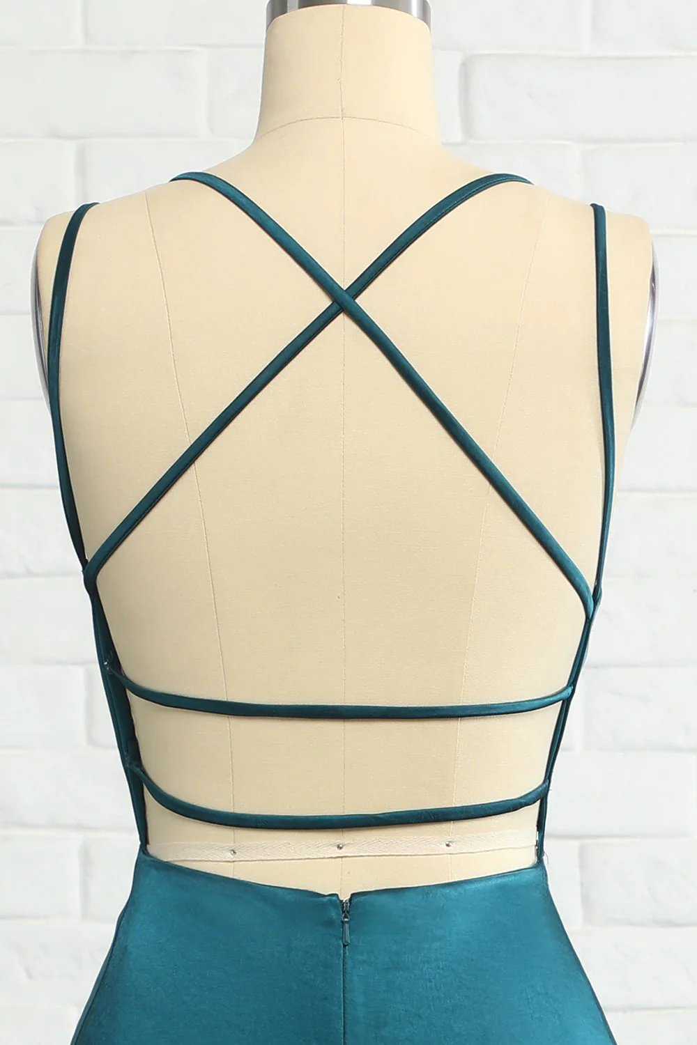 Peacock Blue Mermaid Backless Long Prom Dress - Image 6
