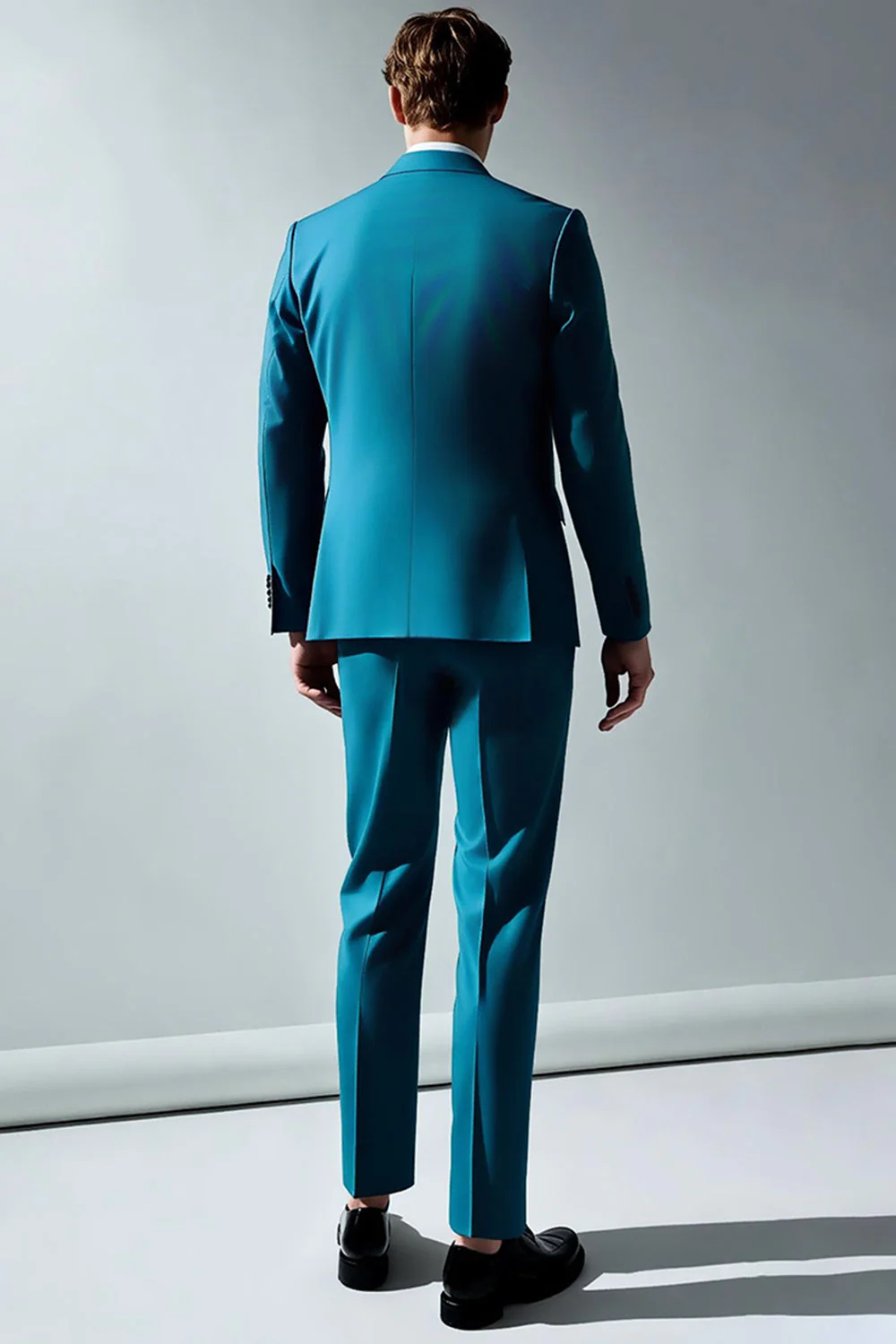 Peacock Blue Notched Lapel 2 Piece Men's Suits - Image 2