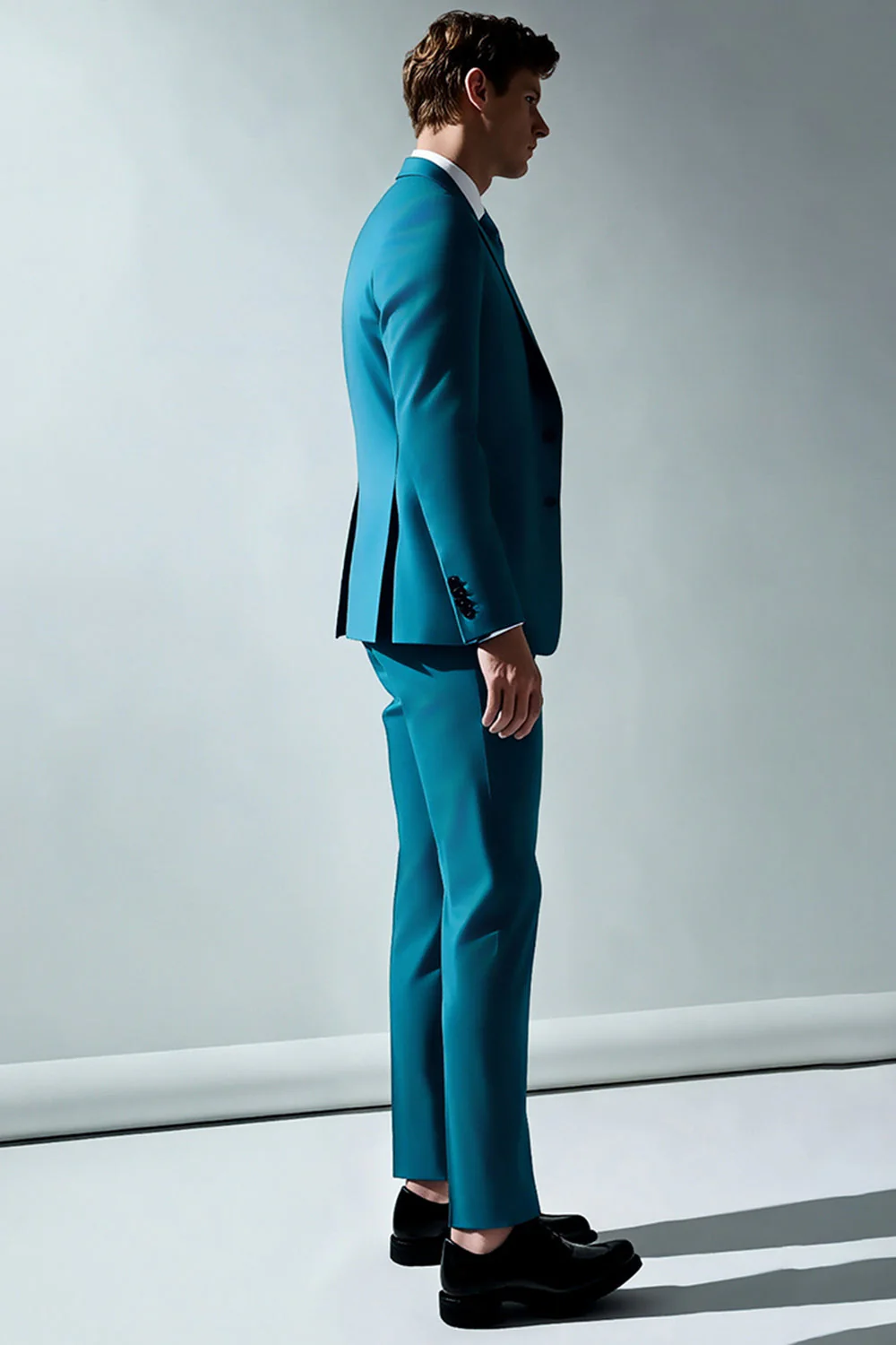 Peacock Blue Notched Lapel 2 Piece Men's Suits - Image 3