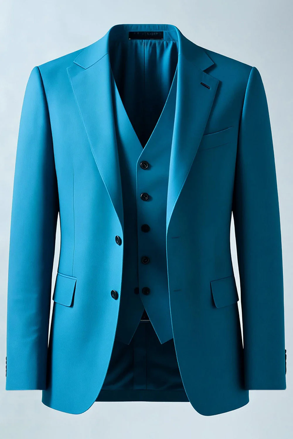 Peacock Blue Notched Lapel 2 Piece Men's Suits - Image 4