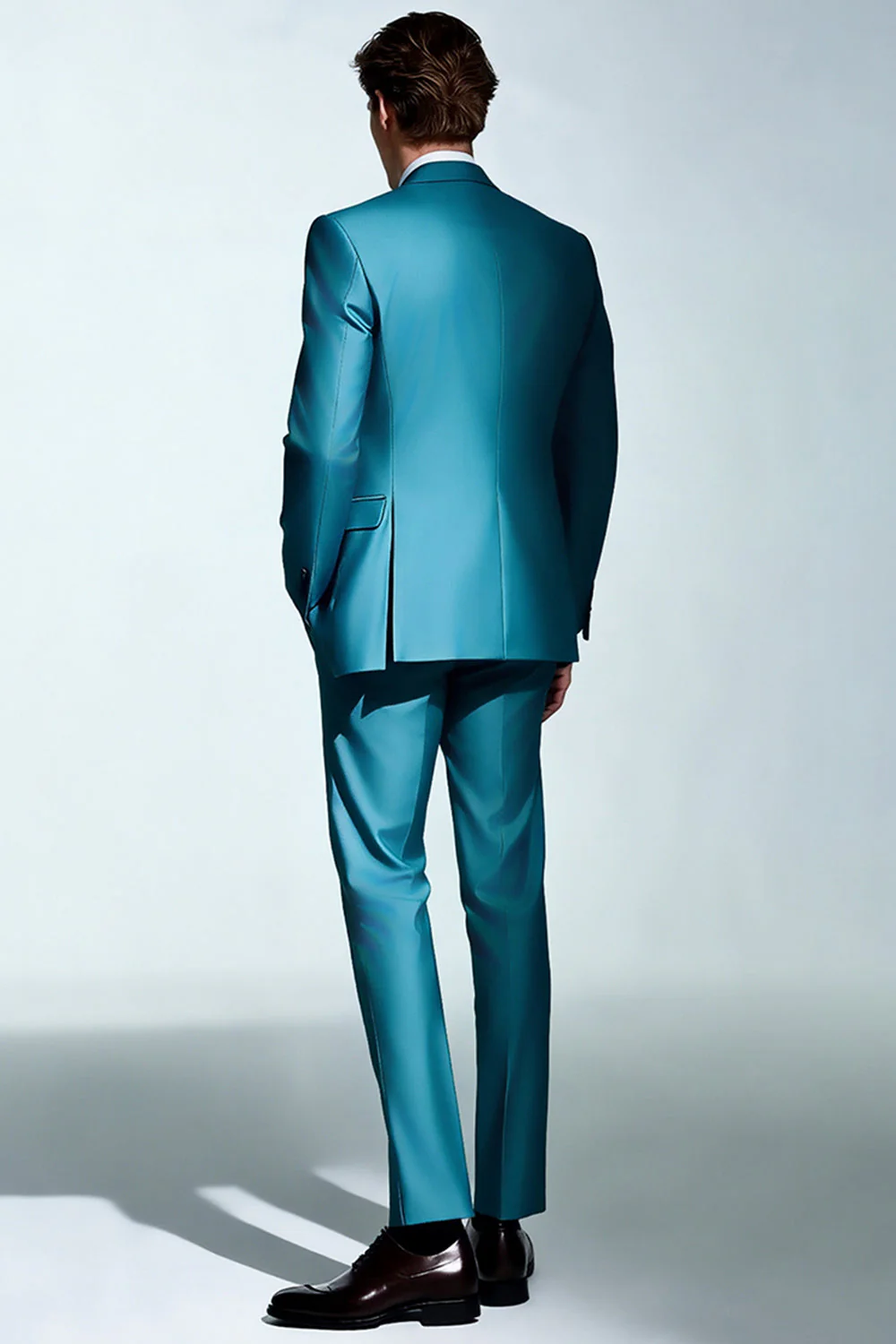 Peacock Blue Peak Lapel 3 Piece Men's Suits - Image 2