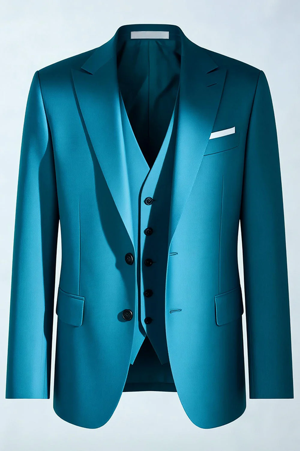 Peacock Blue Peak Lapel 3 Piece Men's Suits - Image 4