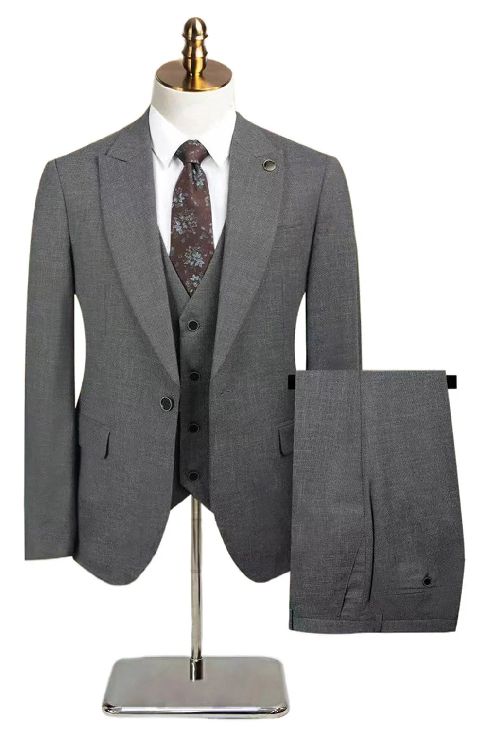 Peacock Blue Peak Lapel One Button 3 Piece Men's Suits - Image 11