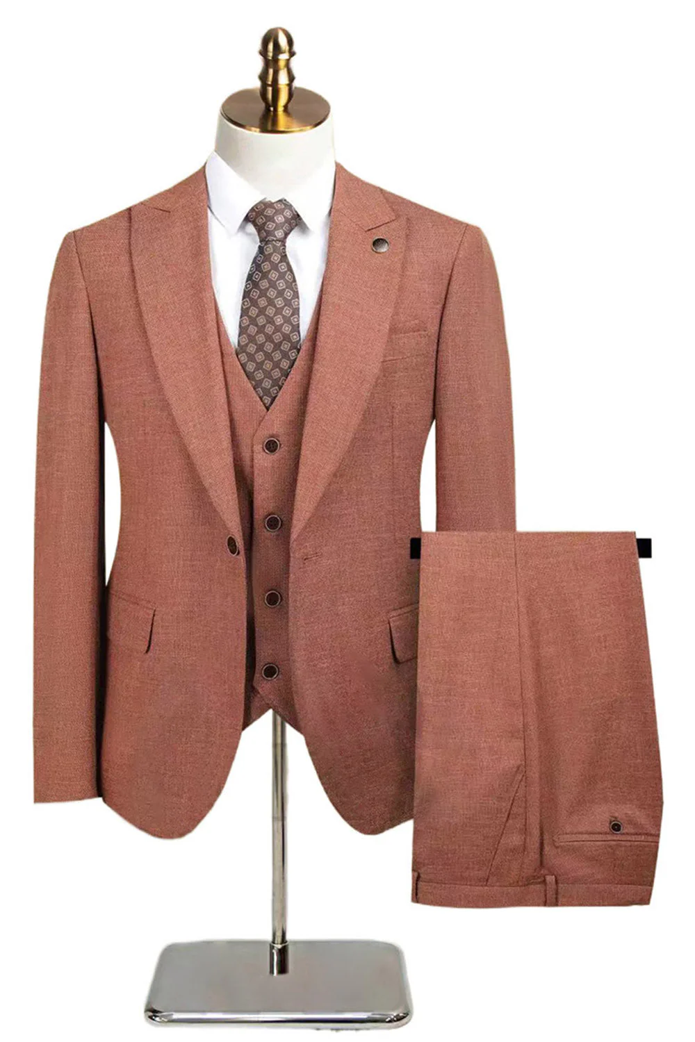 Peacock Blue Peak Lapel One Button 3 Piece Men's Suits - Image 13