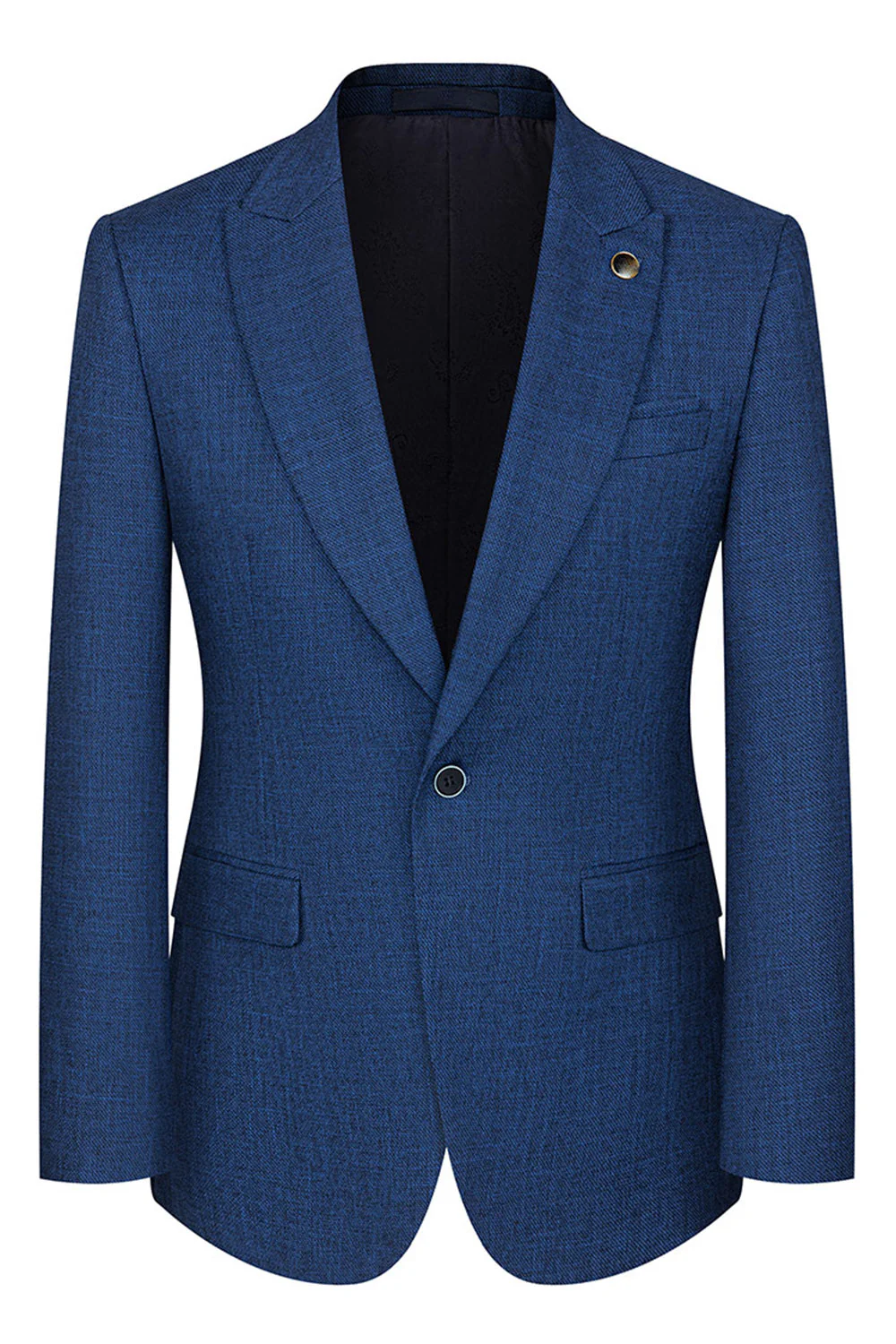 Peacock Blue Peak Lapel One Button 3 Piece Men's Suits - Image 2