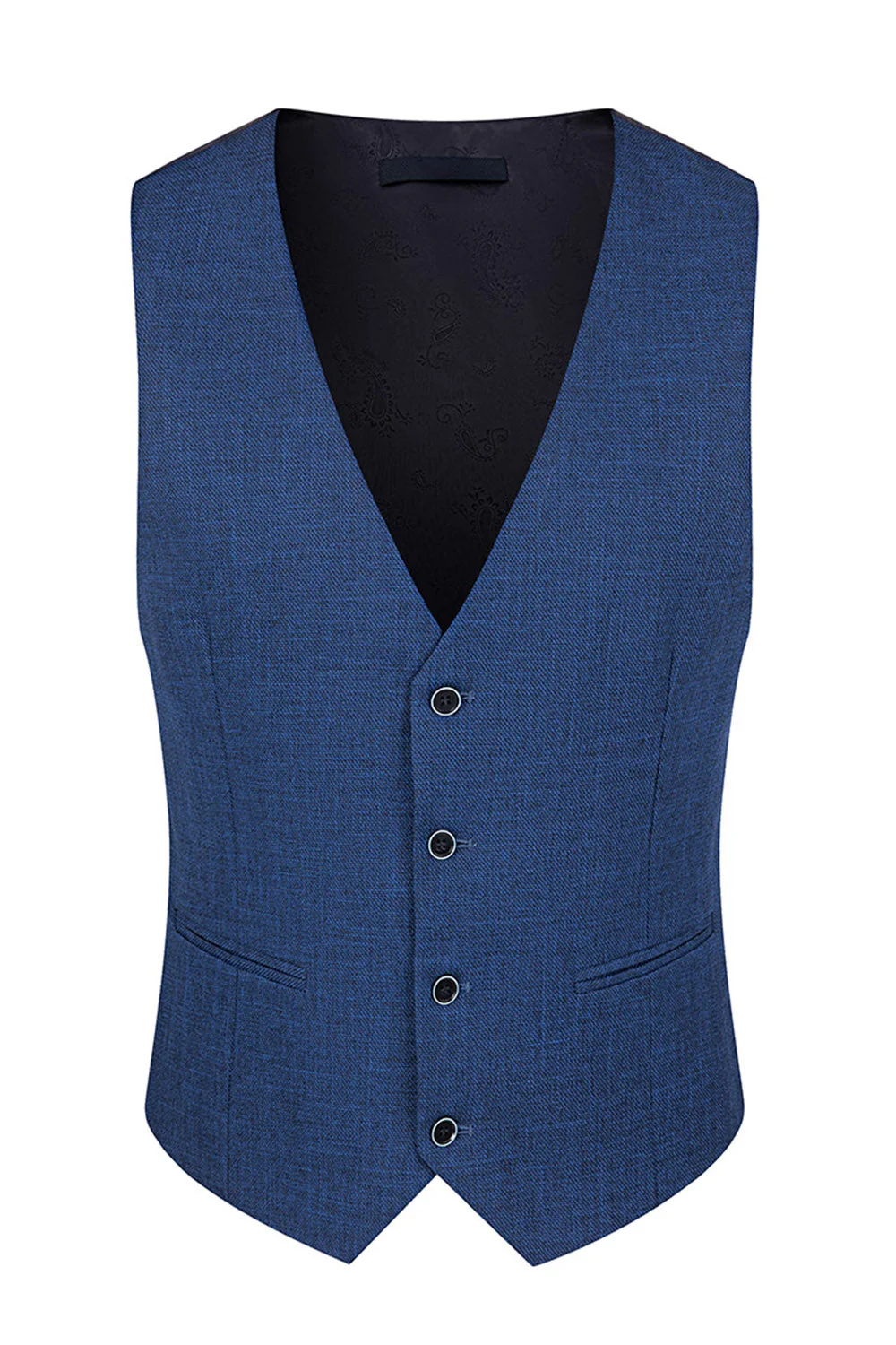 Peacock Blue Peak Lapel One Button 3 Piece Men's Suits - Image 4