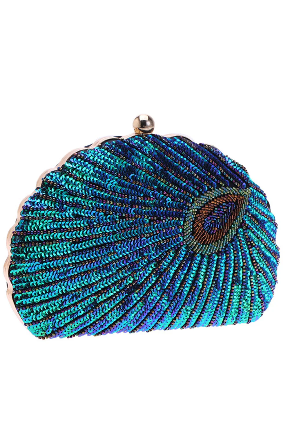 Peacock Green Beaded Shell Shaped Clutch - Image 3