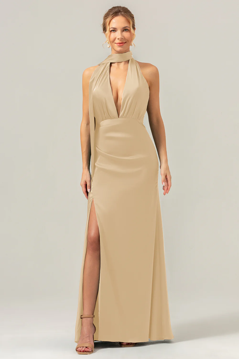 Peacock Sheath V-Neck Backless Long Bridesmaid Dress with Slit - Image 13