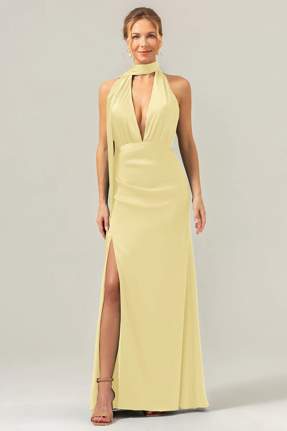 Peacock Sheath V-Neck Backless Long Bridesmaid Dress with Slit - Image 15