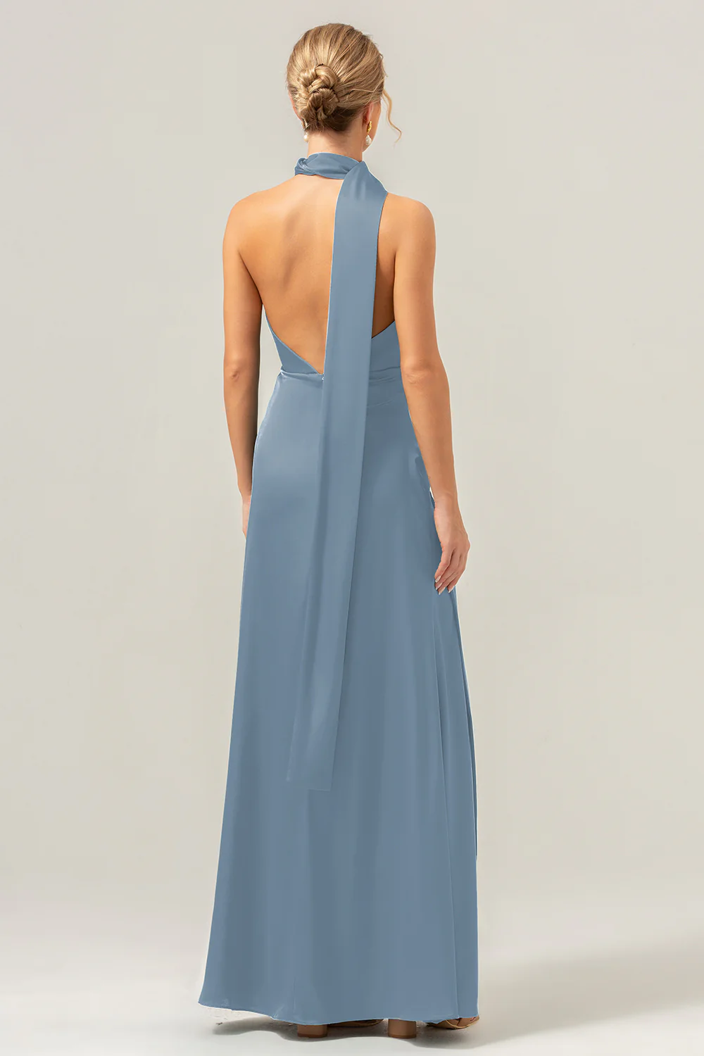 Peacock Sheath V-Neck Backless Long Bridesmaid Dress with Slit - Image 20