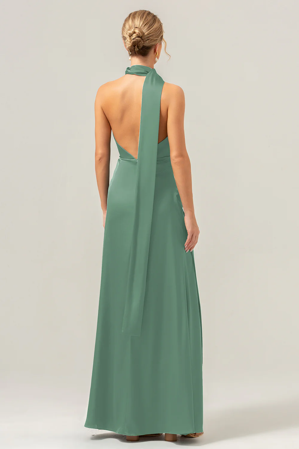 Peacock Sheath V-Neck Backless Long Bridesmaid Dress with Slit - Image 24