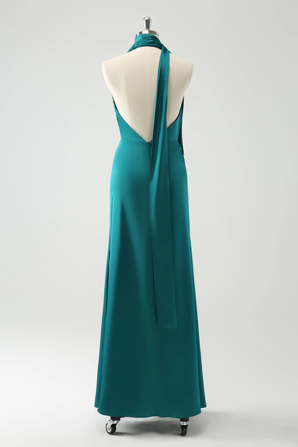 Peacock Sheath V-Neck Backless Long Bridesmaid Dress with Slit - Image 4