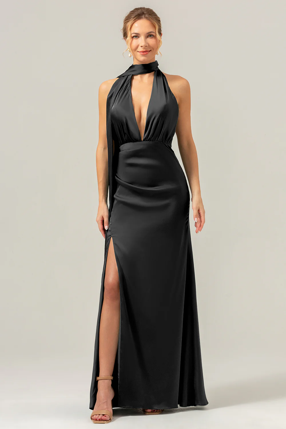 Peacock Sheath V-Neck Backless Long Bridesmaid Dress with Slit - Image 9