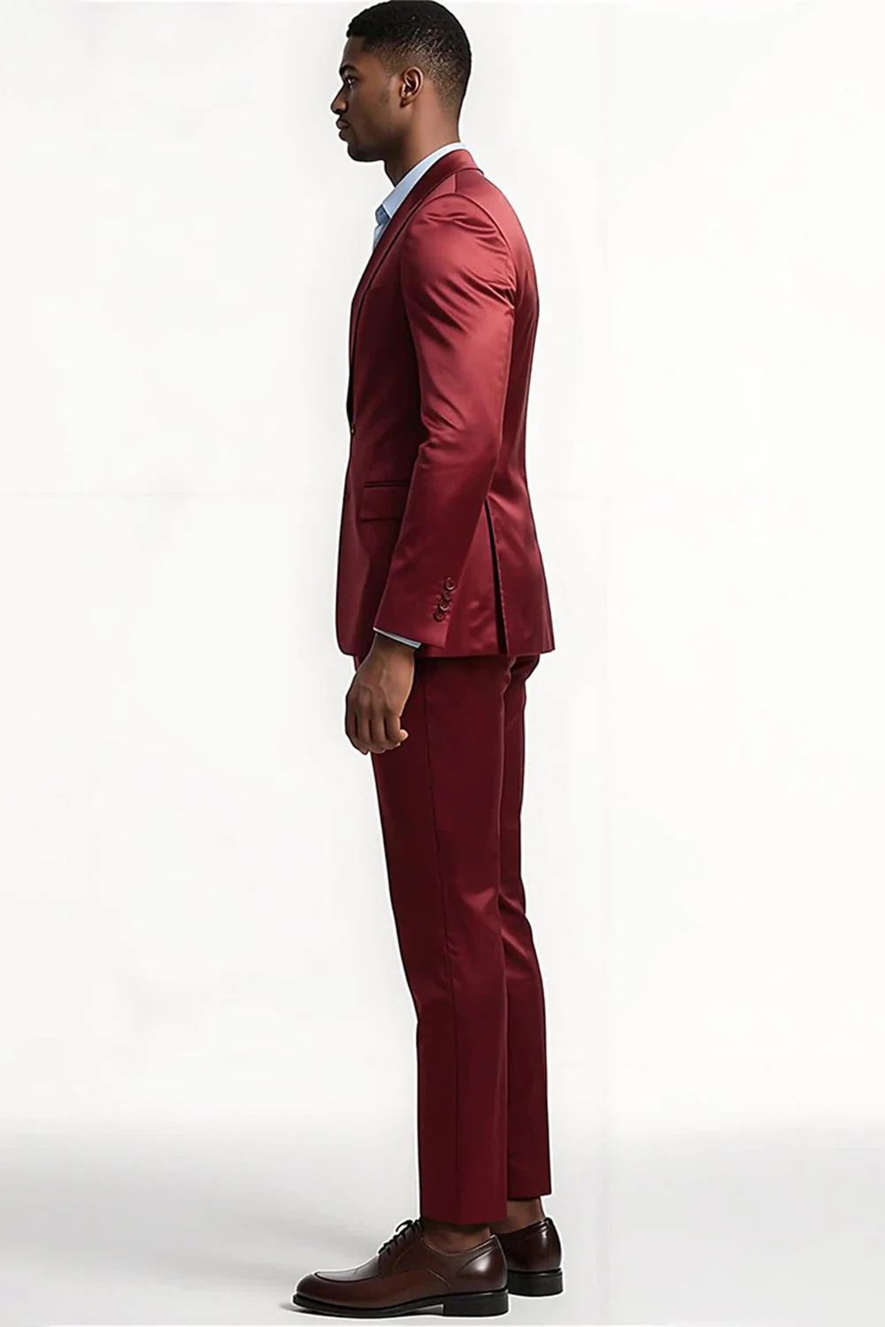 Peak Lapel 2 Piece Burgundy Single Breasted Men's Prom Suits - Image 3