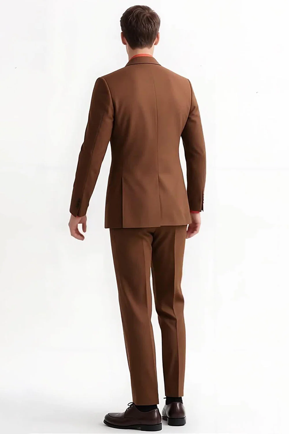 Peak Lapel 2 Piece Single Breasted Slim Fit Men's Brown Suits - Image 2