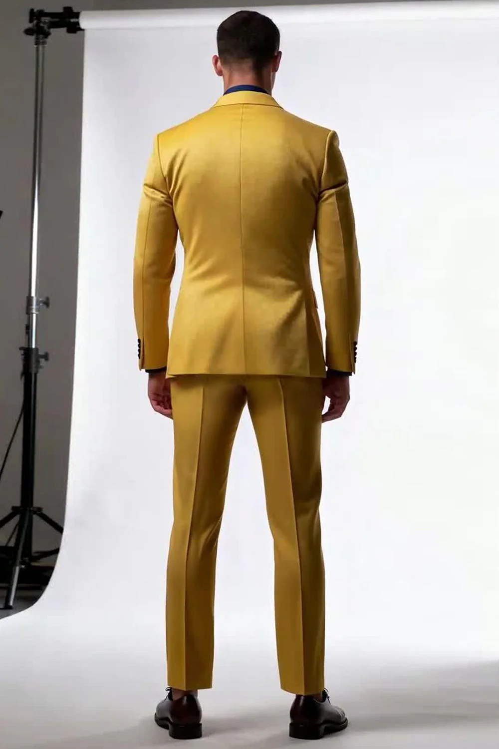 Peak Lapel 2 Piece Single Breasted Yellow Men Formal Suits - Image 2