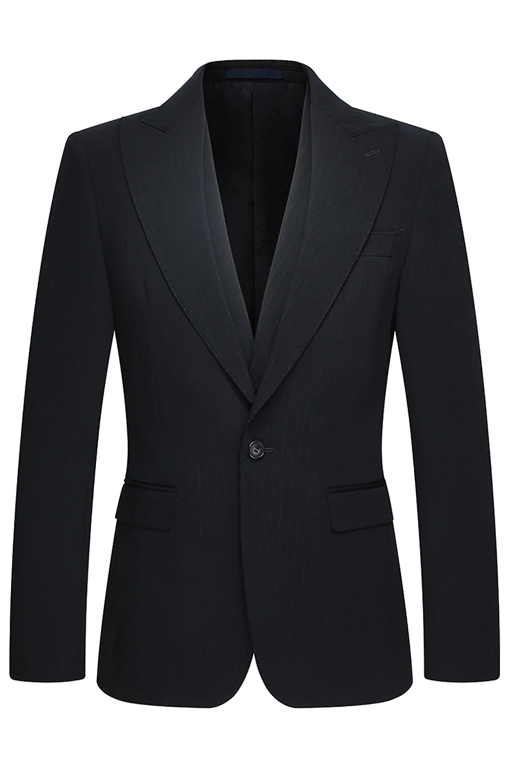 Peak Lapel 3 Piece One Button Slim Fit Black Men's Wedding Suits - Image 2
