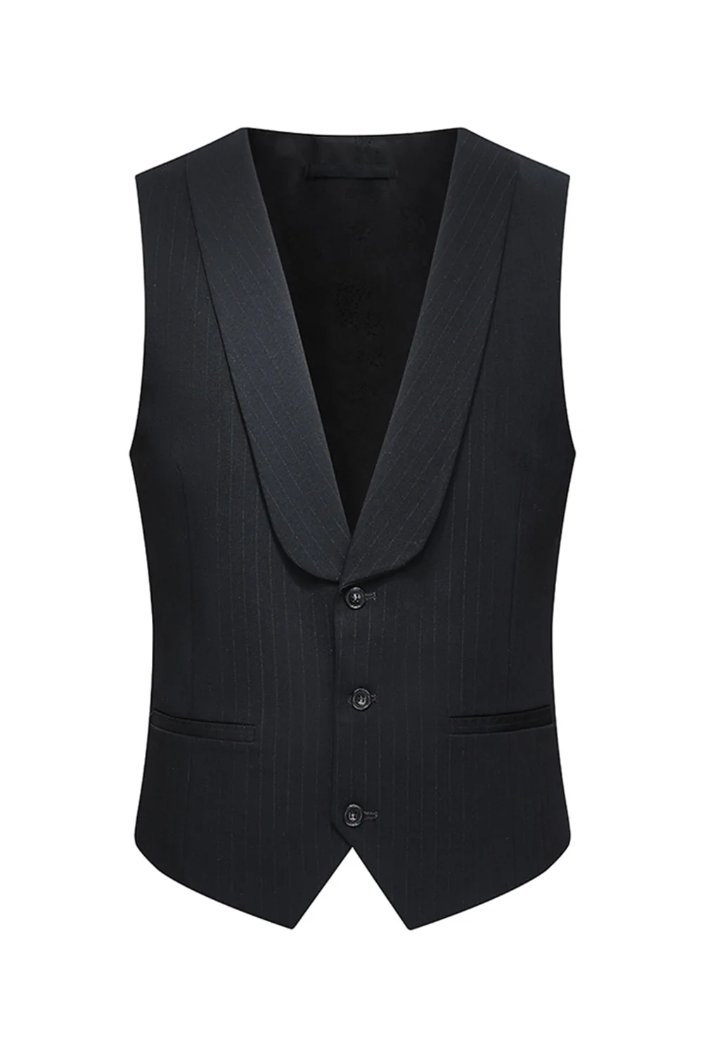 Peak Lapel 3 Piece One Button Slim Fit Black Men's Wedding Suits - Image 4