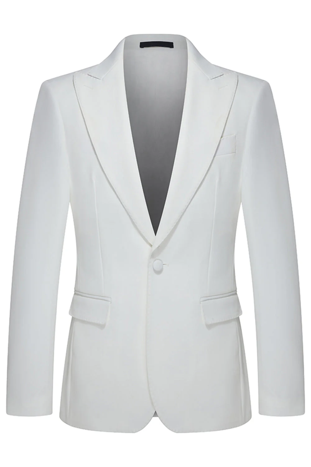Peak Lapel 3 Piece One Button White Men's Wedding Suits - Image 2