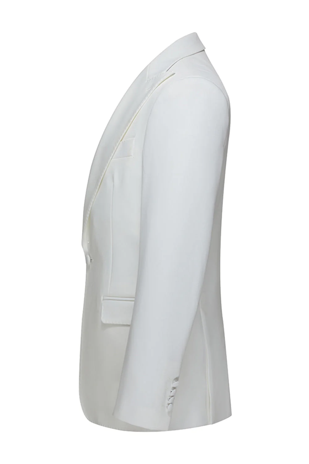 Peak Lapel 3 Piece One Button White Men's Wedding Suits - Image 4