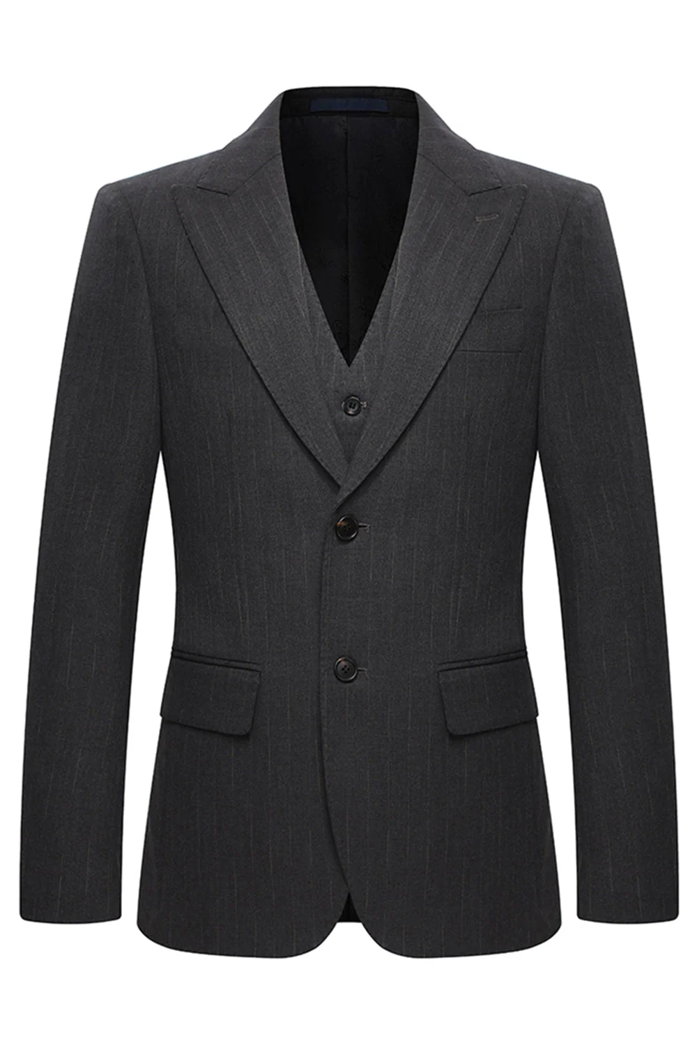 Peak Lapel 3 Piece Single Breasted Coffee Men's Suits - Image 2