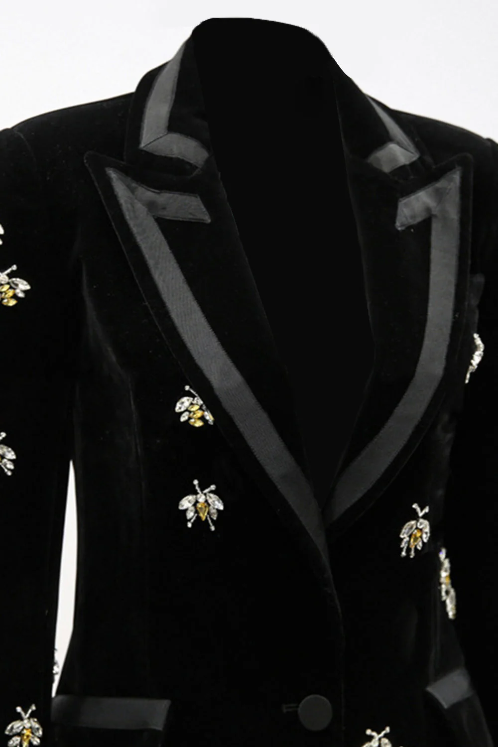Peak Lapel Black Long Sleeves One Button Women Blazer - Image 3