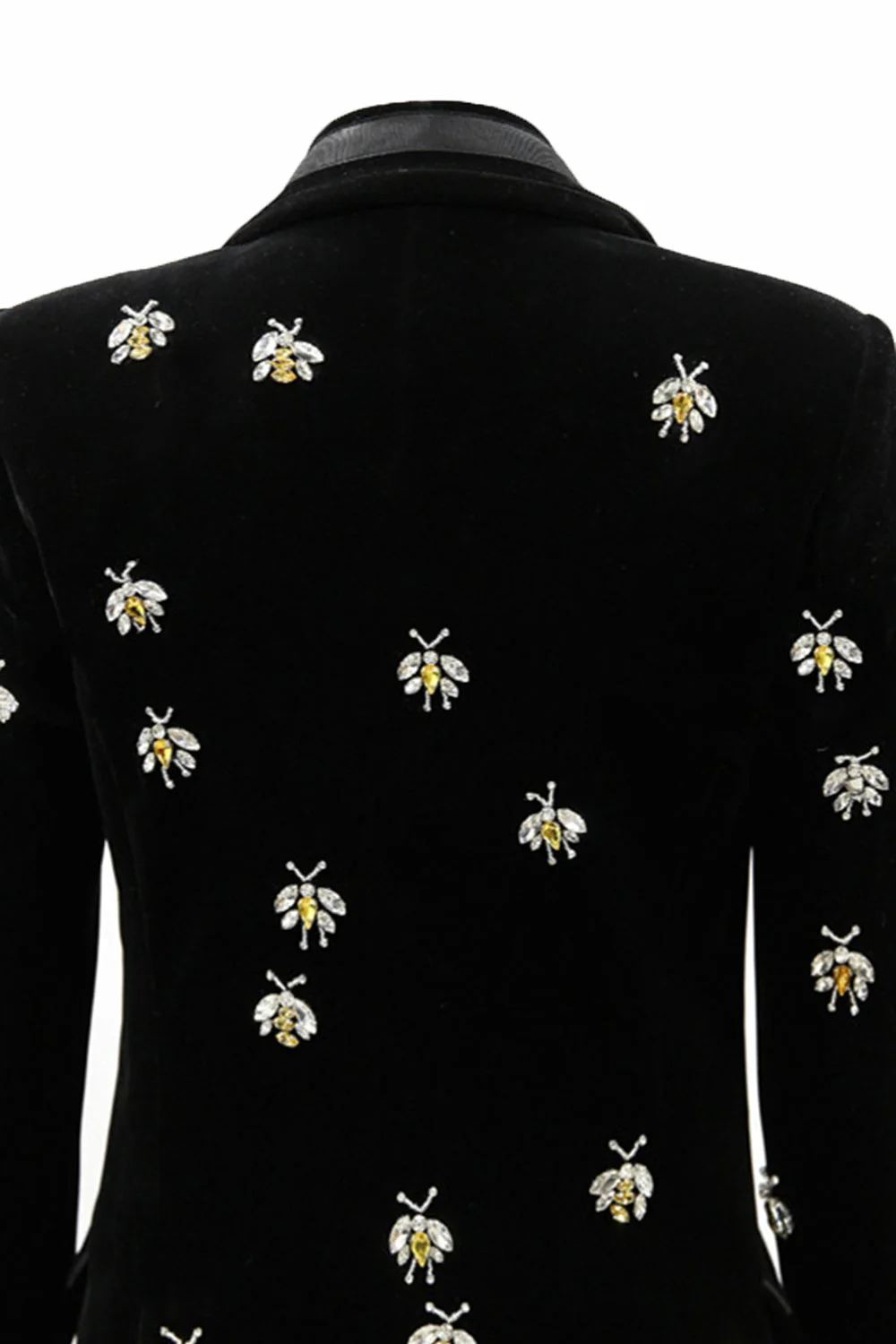 Peak Lapel Black Long Sleeves One Button Women Blazer - Image 4