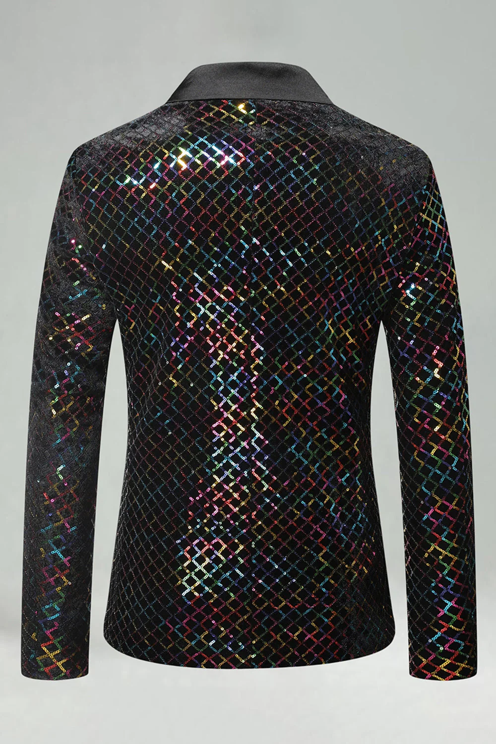 Peak Lapel Colorful Sequin One Button Men's Prom Blazer - Image 2