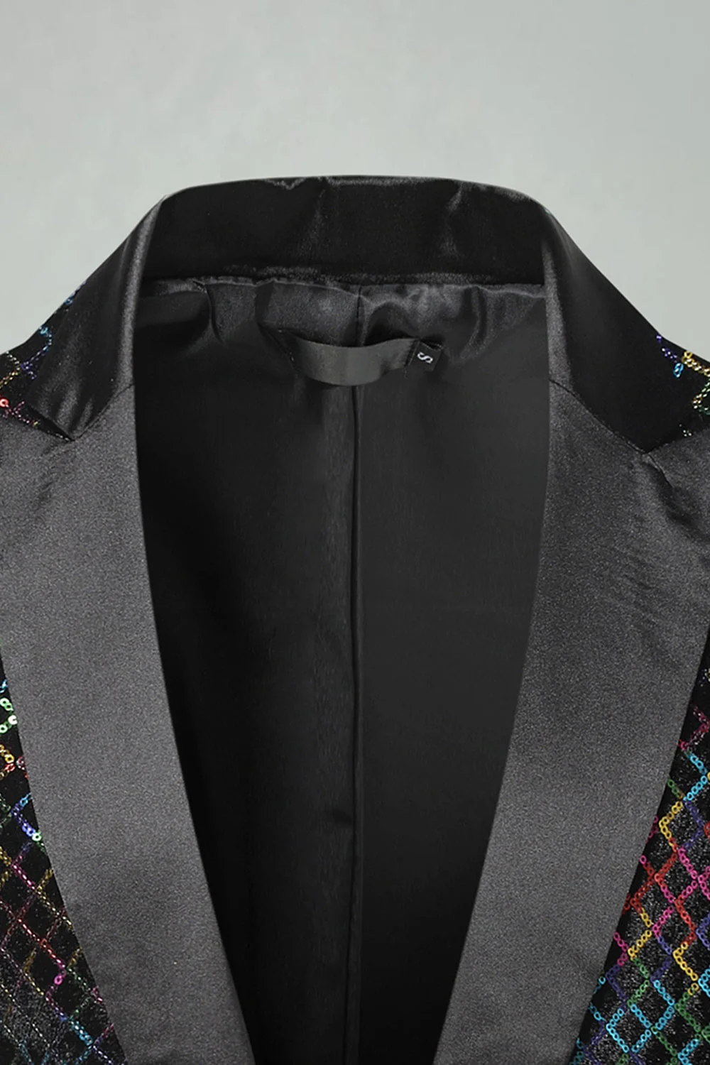 Peak Lapel Colorful Sequin One Button Men's Prom Blazer - Image 3
