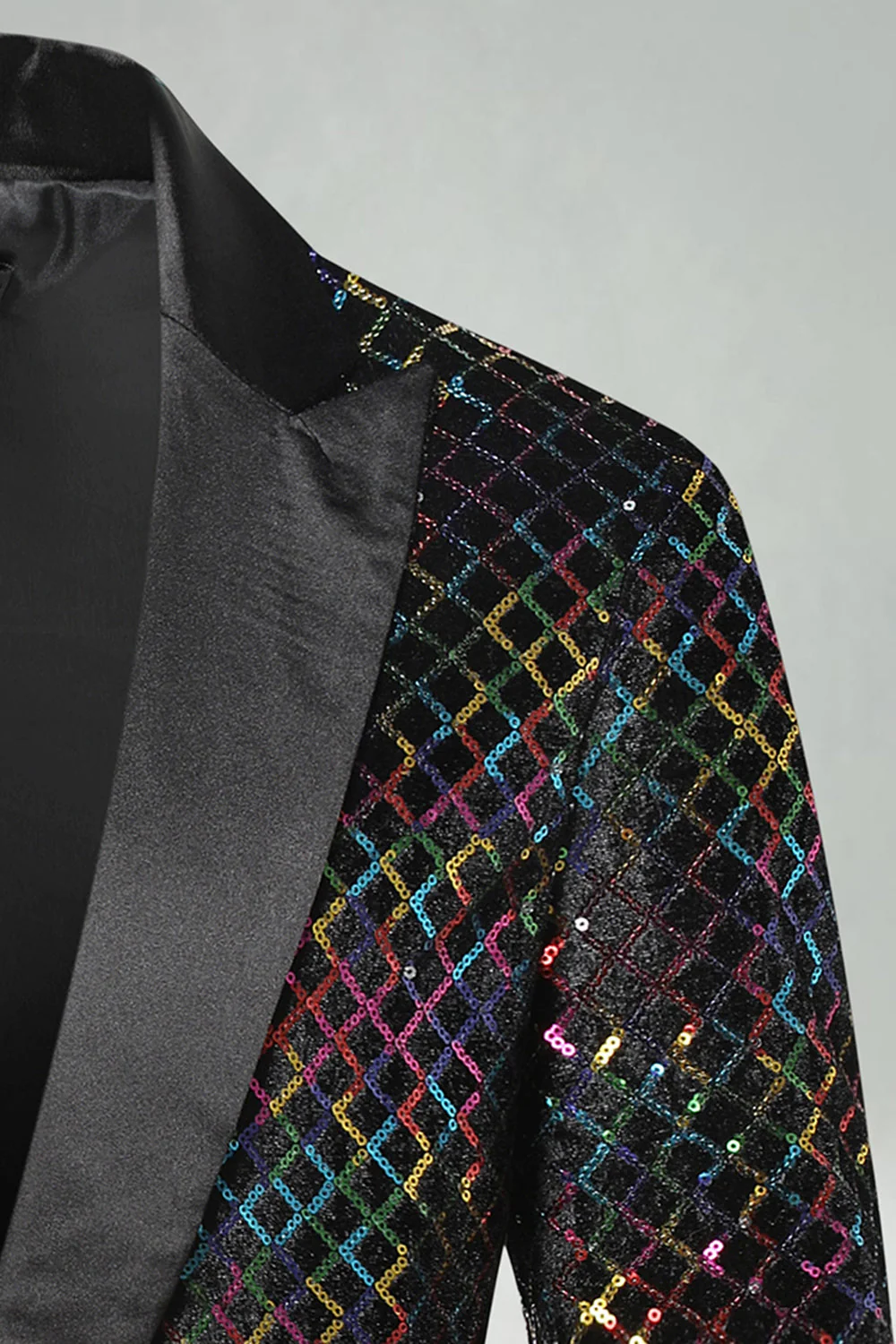 Peak Lapel Colorful Sequin One Button Men's Prom Blazer - Image 4
