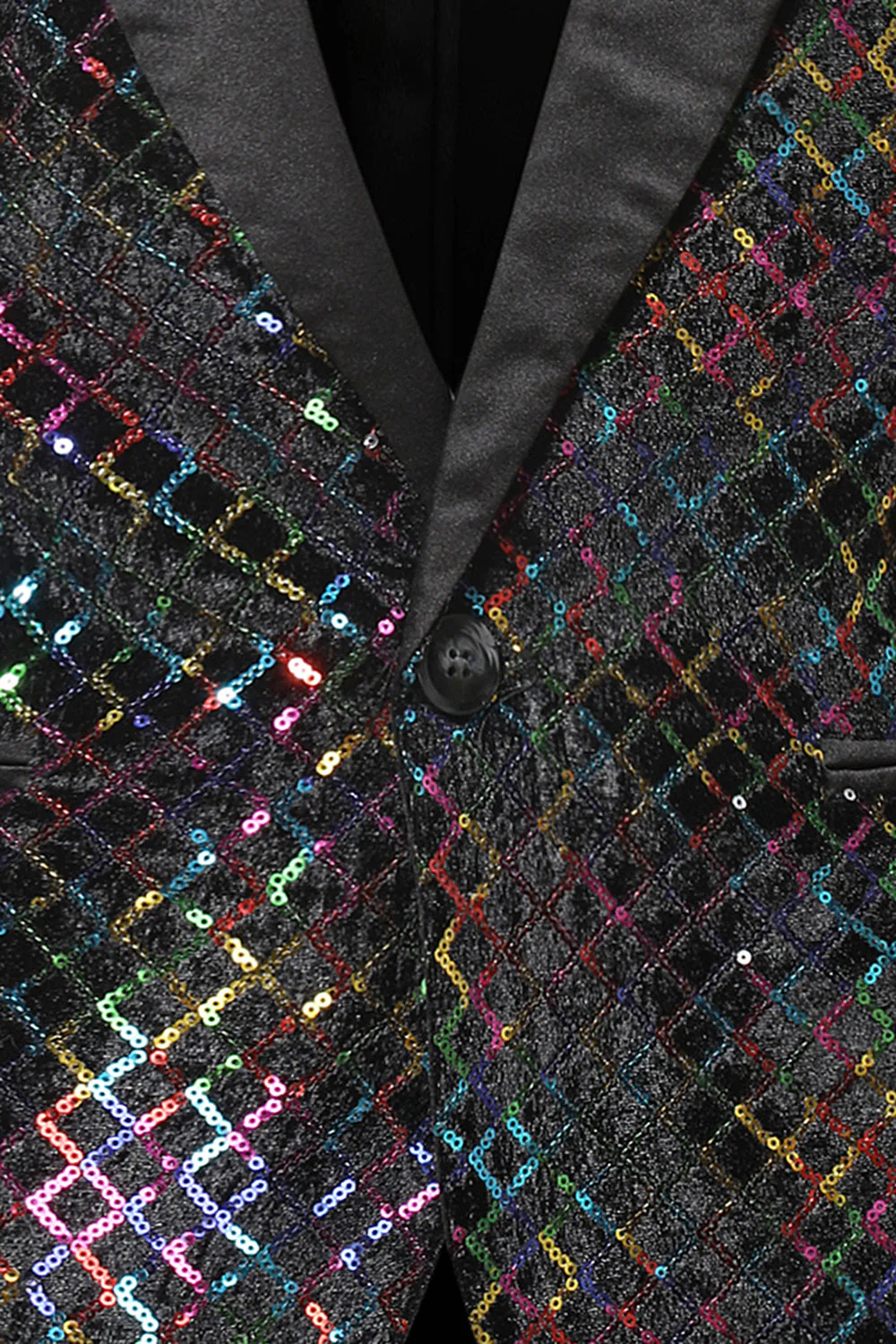Peak Lapel Colorful Sequin One Button Men's Prom Blazer - Image 5