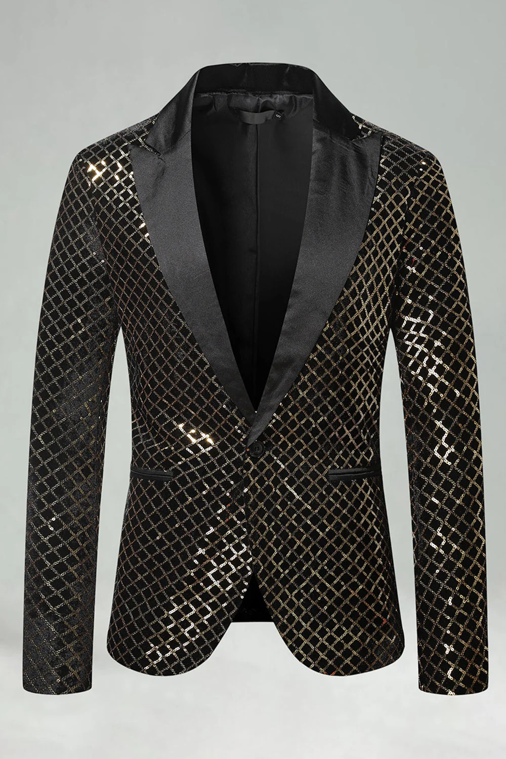 Peak Lapel Colorful Sequin One Button Men's Prom Blazer - Image 7