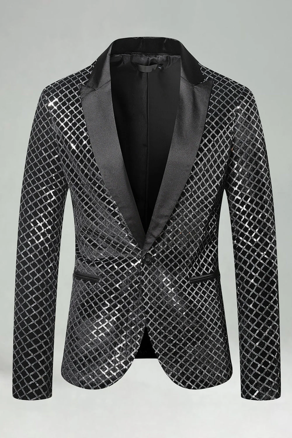 Peak Lapel Colorful Sequin One Button Men's Prom Blazer - Image 8