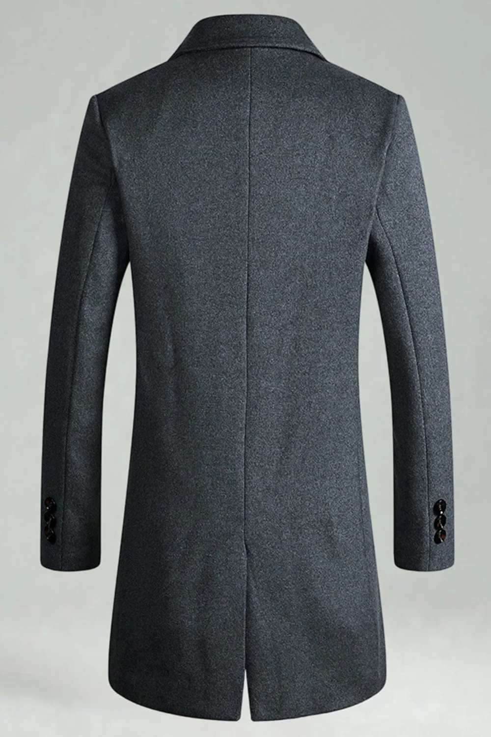 Peak Lapel Double Breasted Long Men's Grey Winter Coat - Image 3