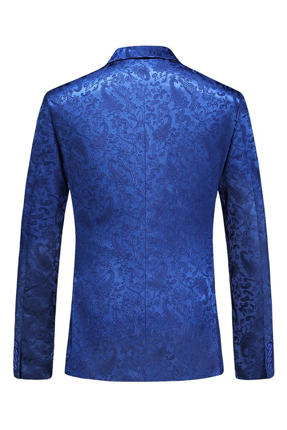 Peak Lapel Jacquard 2 Piece Blue Double Breasted Men's Suits - Image 2