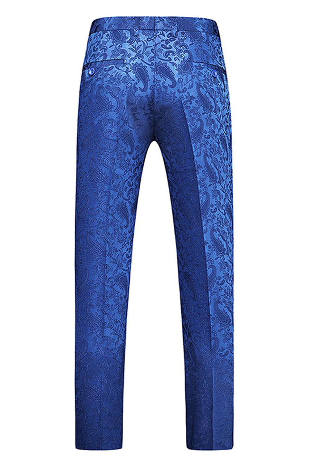 Peak Lapel Jacquard 2 Piece Blue Double Breasted Men's Suits - Image 4