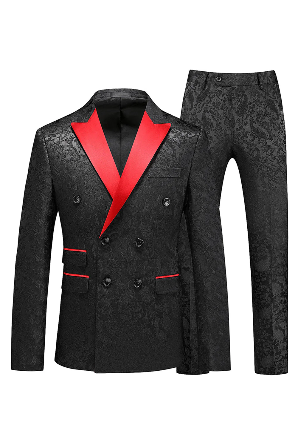 Peak Lapel Jacquard 2 Piece Blue Double Breasted Men's Suits - Image 5