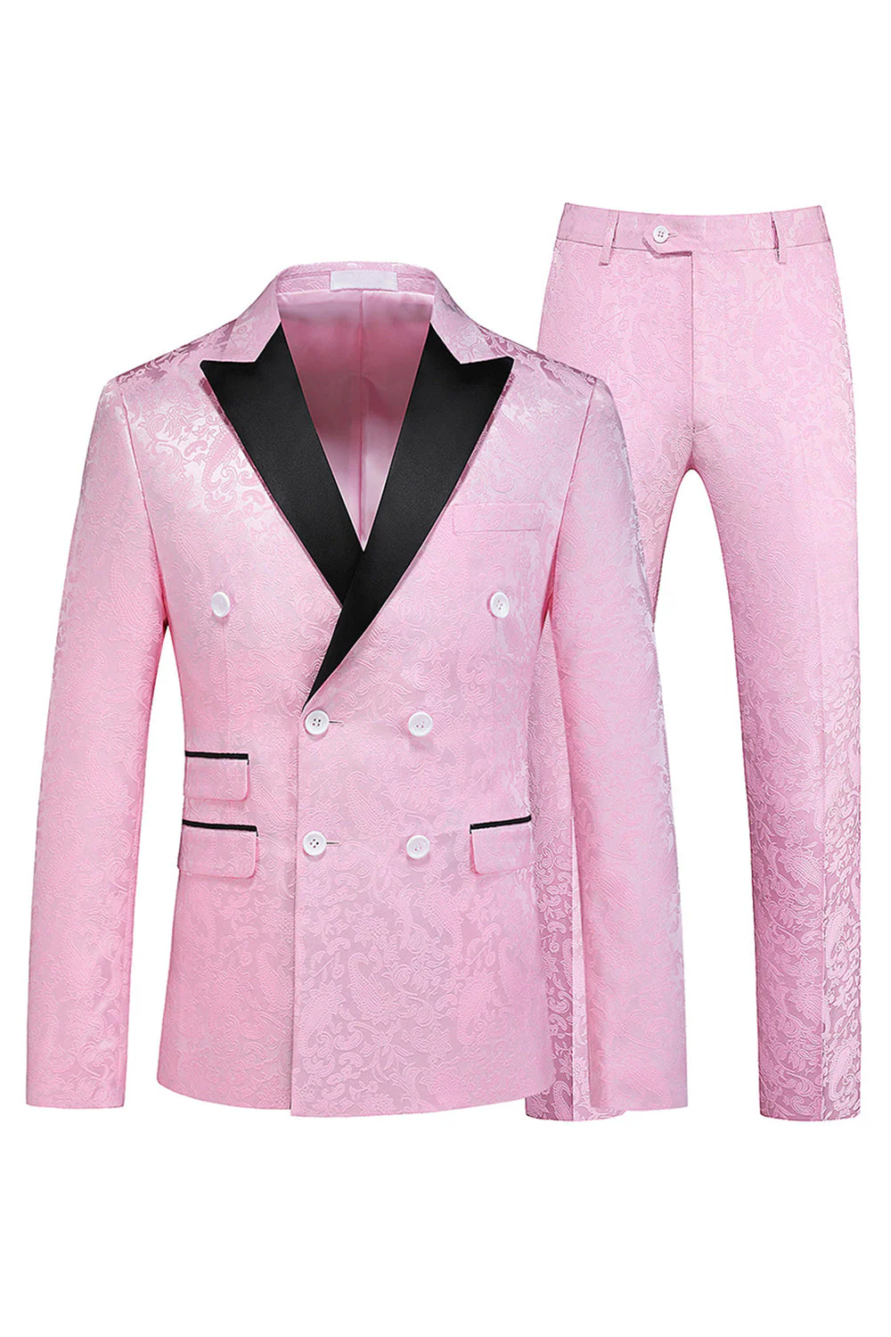 Peak Lapel Jacquard 2 Piece Blue Double Breasted Men's Suits - Image 6