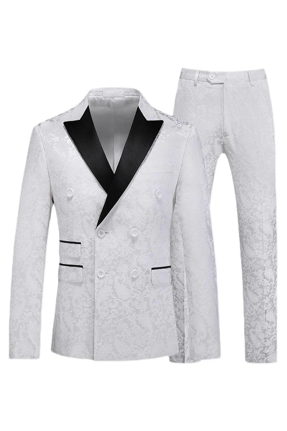 Peak Lapel Jacquard 2 Piece Blue Double Breasted Men's Suits - Image 7