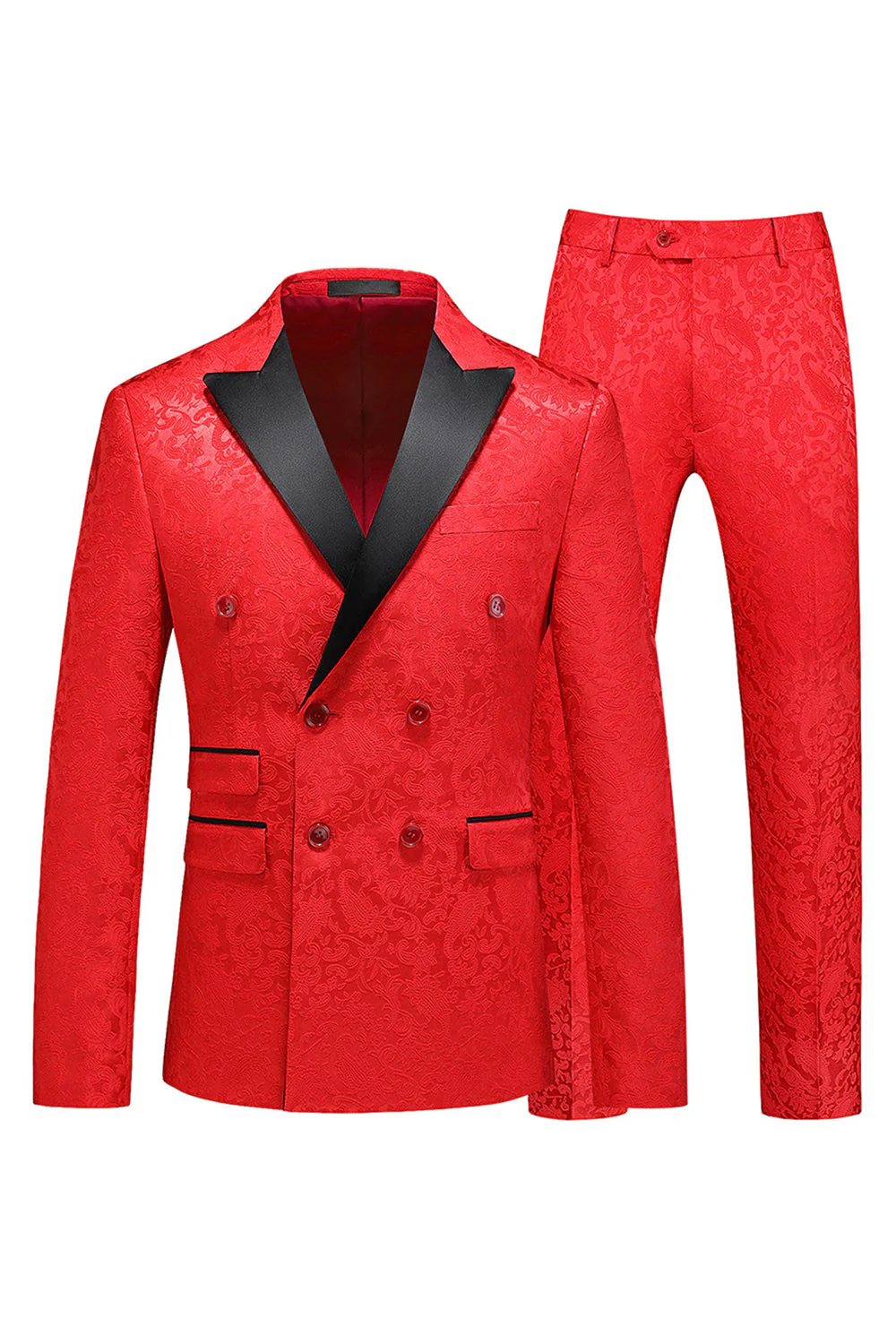Peak Lapel Jacquard 2 Piece Blue Double Breasted Men's Suits - Image 8