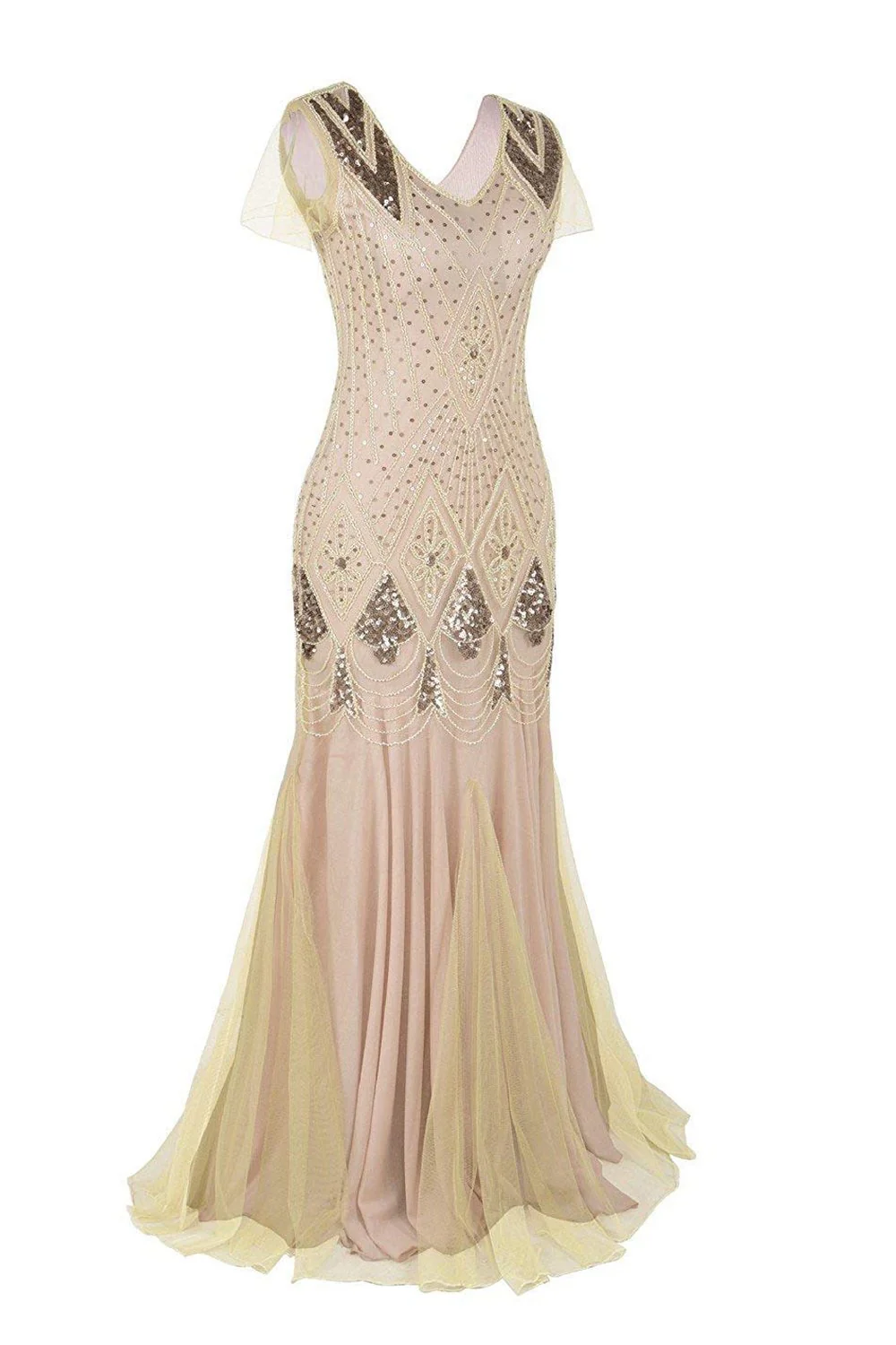 Pink 1920s Sequins Flapper Long Dress - Image 3