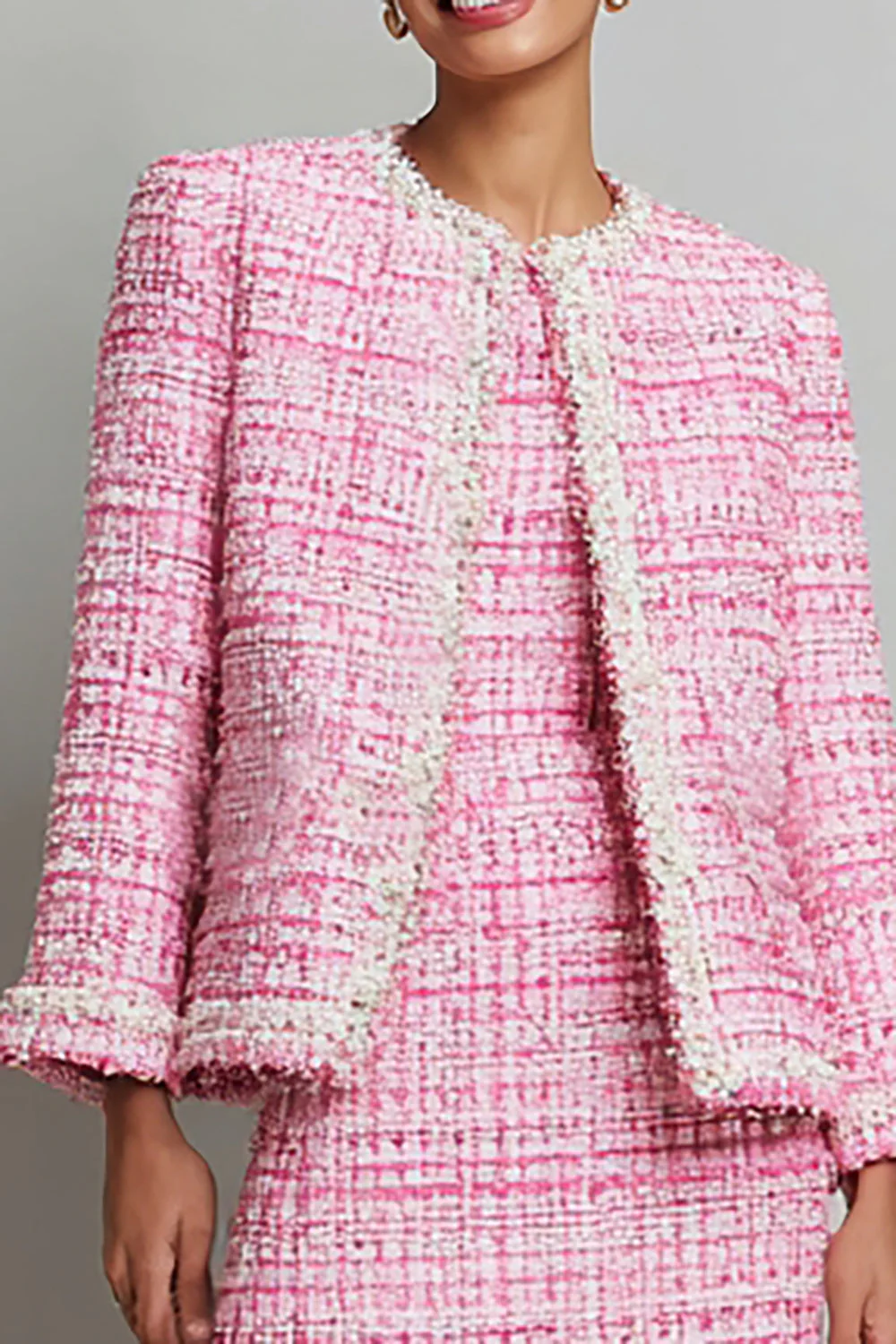 Pink 2-Piece Long Sleeve Bodycon Work Dress - Image 2