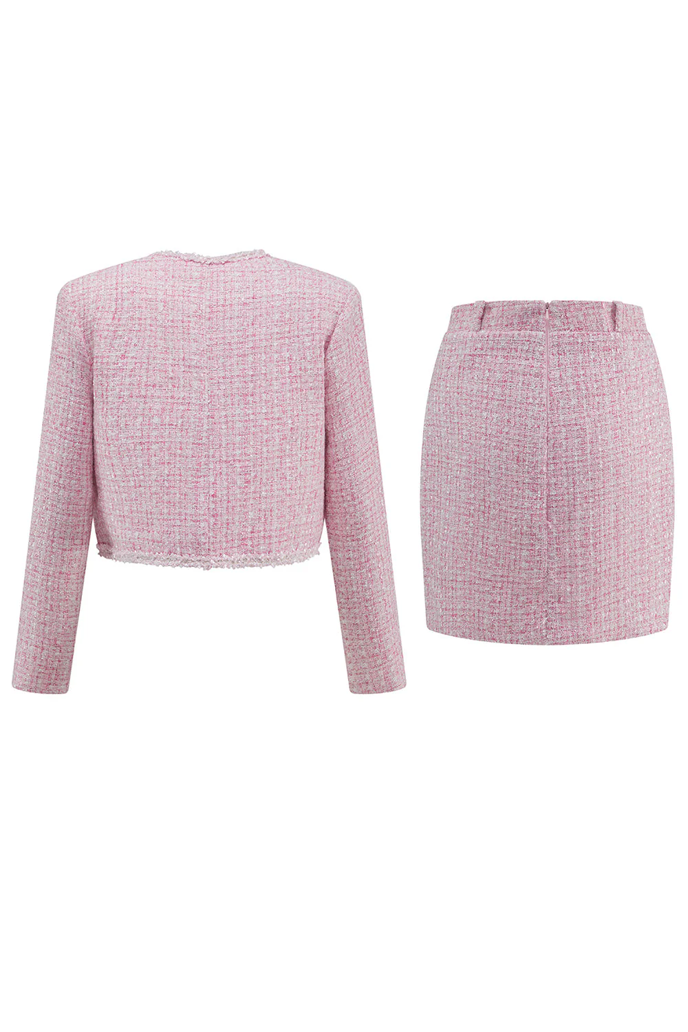 Pink 2-Piece Tweed Short Work Outfits - Image 2