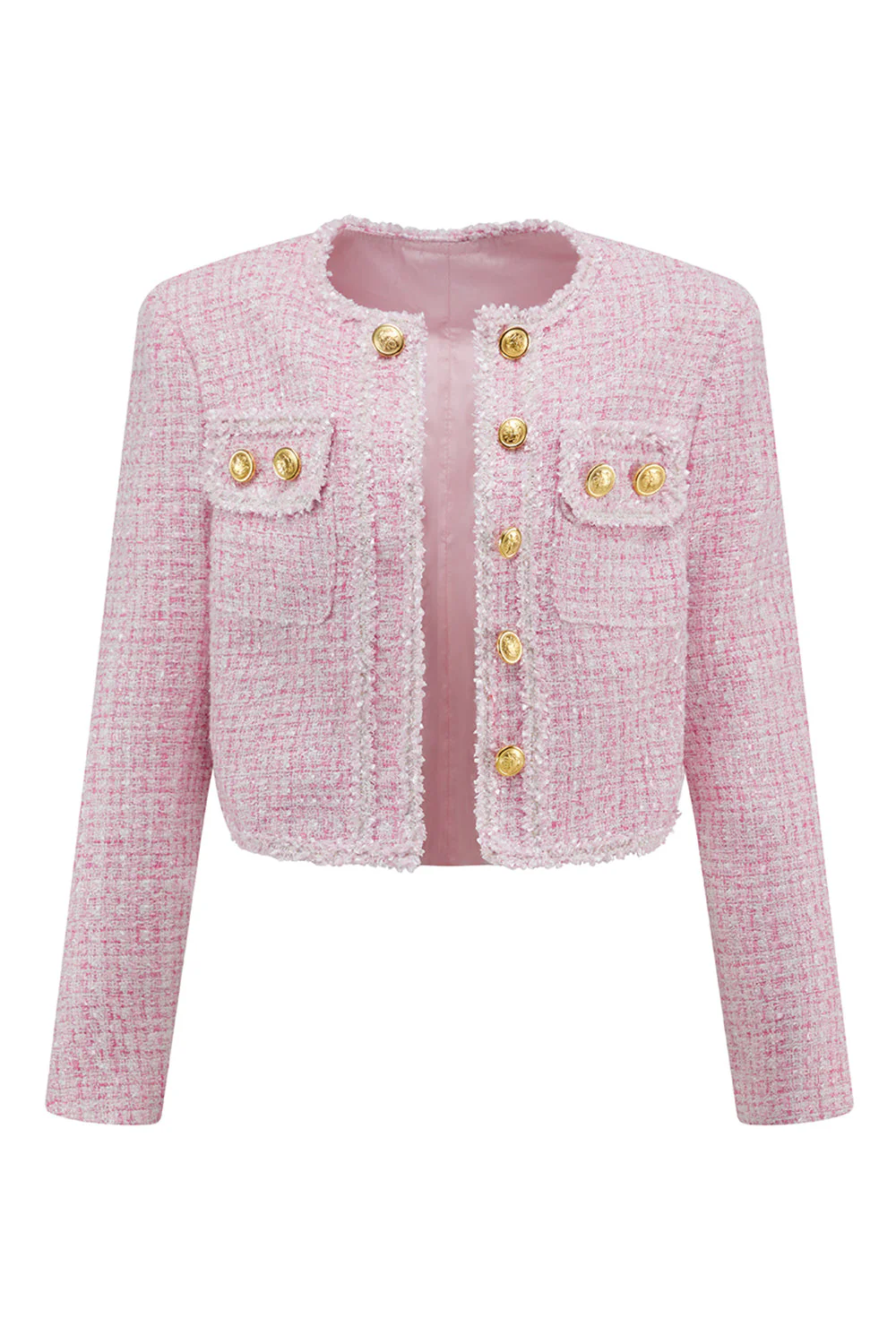 Pink 2-Piece Tweed Short Work Outfits - Image 5
