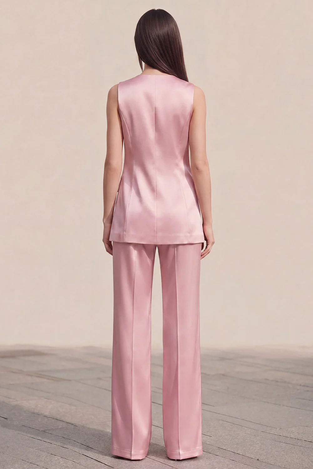 Pink 2 Piece V-Neck One Button Women Suits - Image 2
