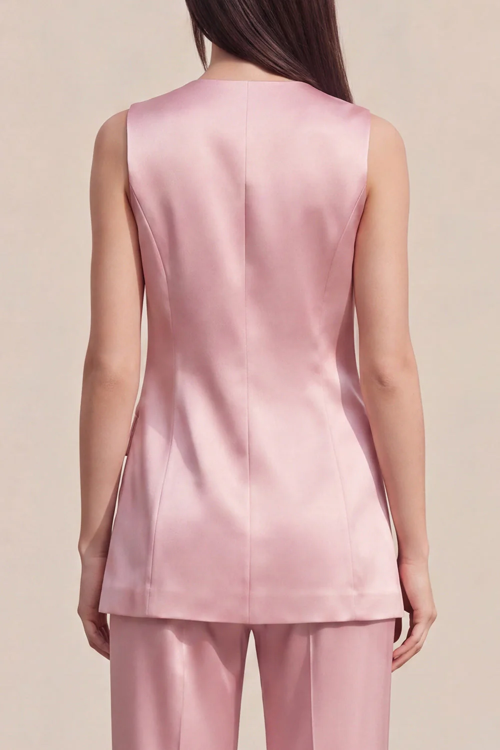 Pink 2 Piece V-Neck One Button Women Suits - Image 4