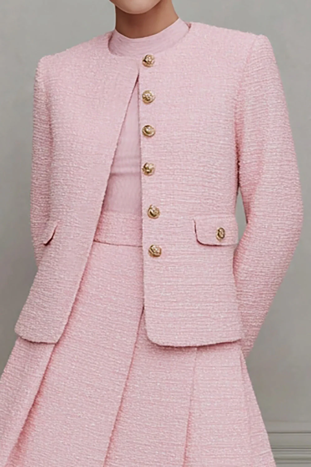 Pink A Line 2-Piece Long Sleeve Work Dress - Image 2