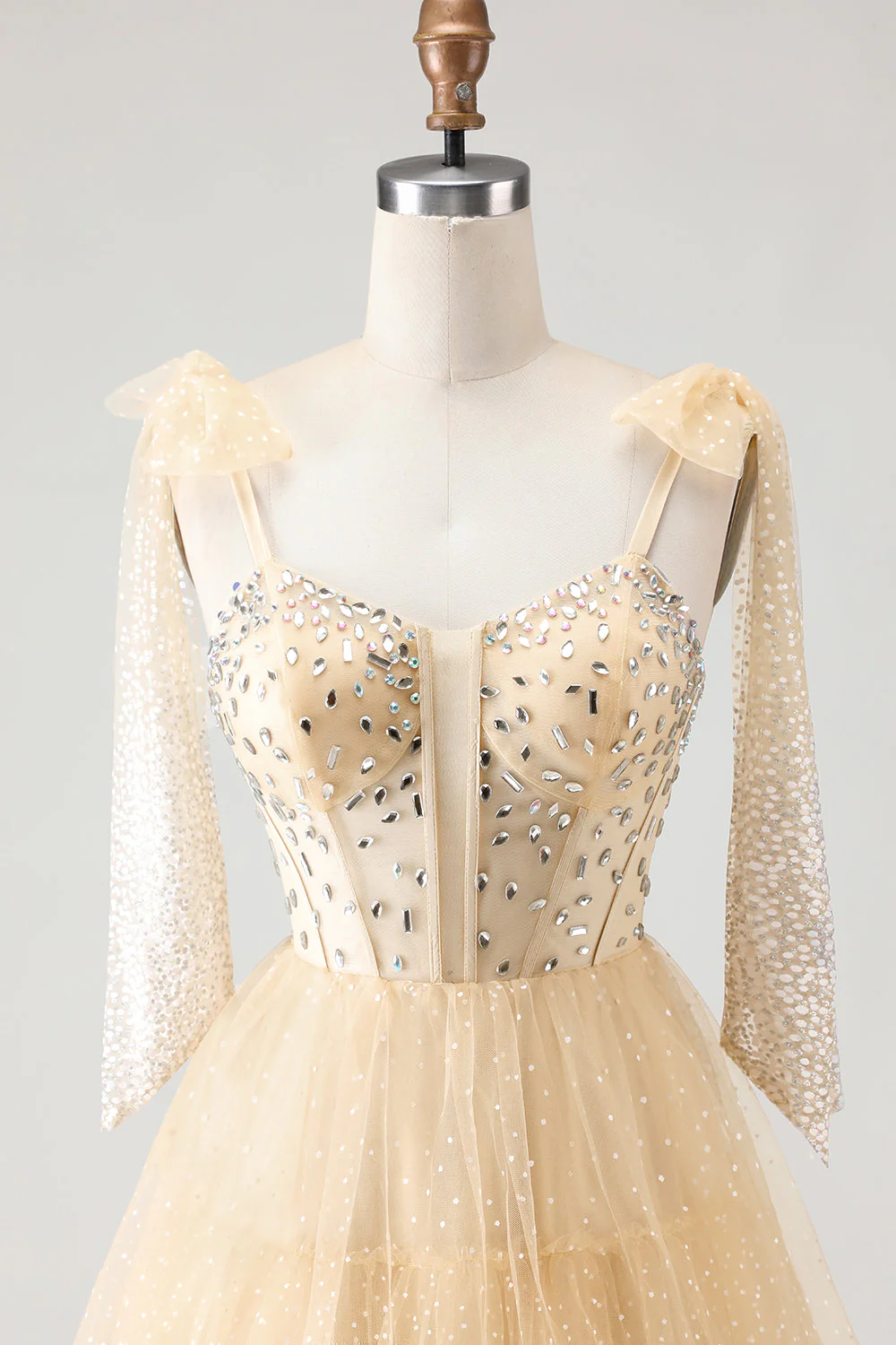 Pink A Line Corset Polka Dots Ruffled Beaded Long Prom Dress with Lace Up Back - Image 10