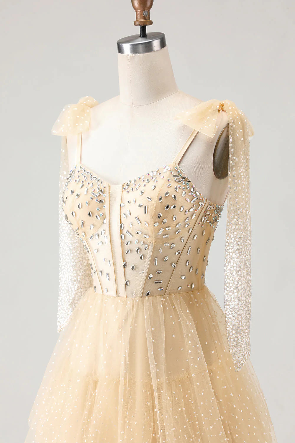 Pink A Line Corset Polka Dots Ruffled Beaded Long Prom Dress with Lace Up Back - Image 12